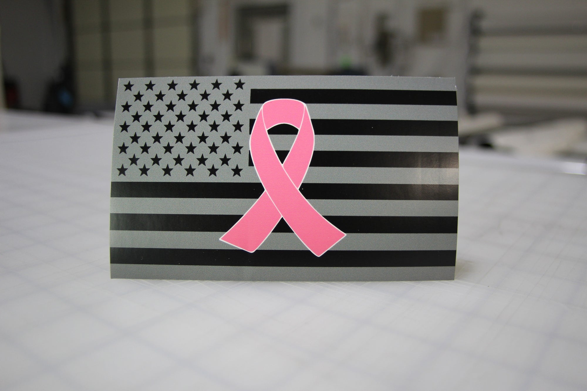 Black & Gray American Flag w/Pink Breast Cancer Ribbon